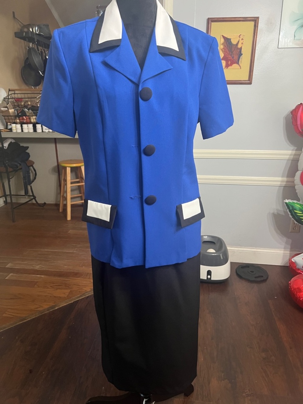 Whirlaway Frocks Royal Blue and Black Two-Piece Dress Set with White Trim